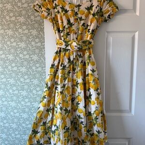 Ivy City Co Lemon Print Midi Dress